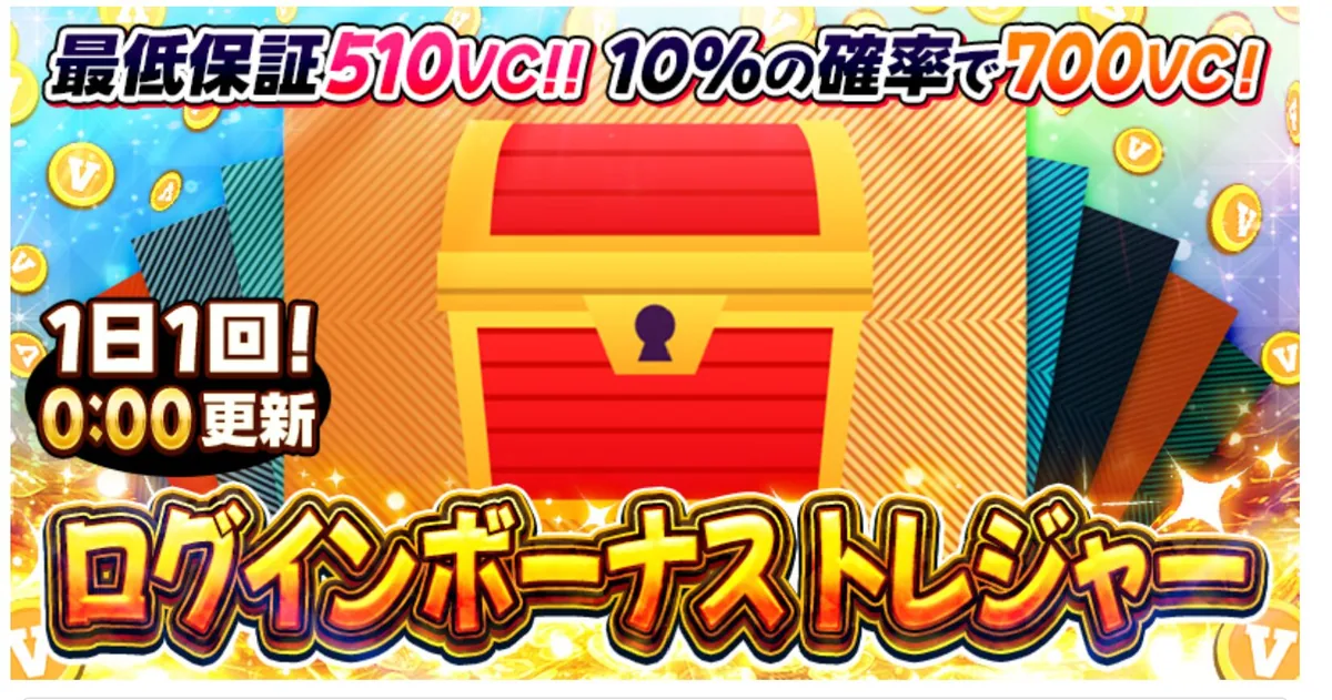 ビクトレ アド確ログインボーナストレジャー 最低保証510VC・10%の確率で700VC
